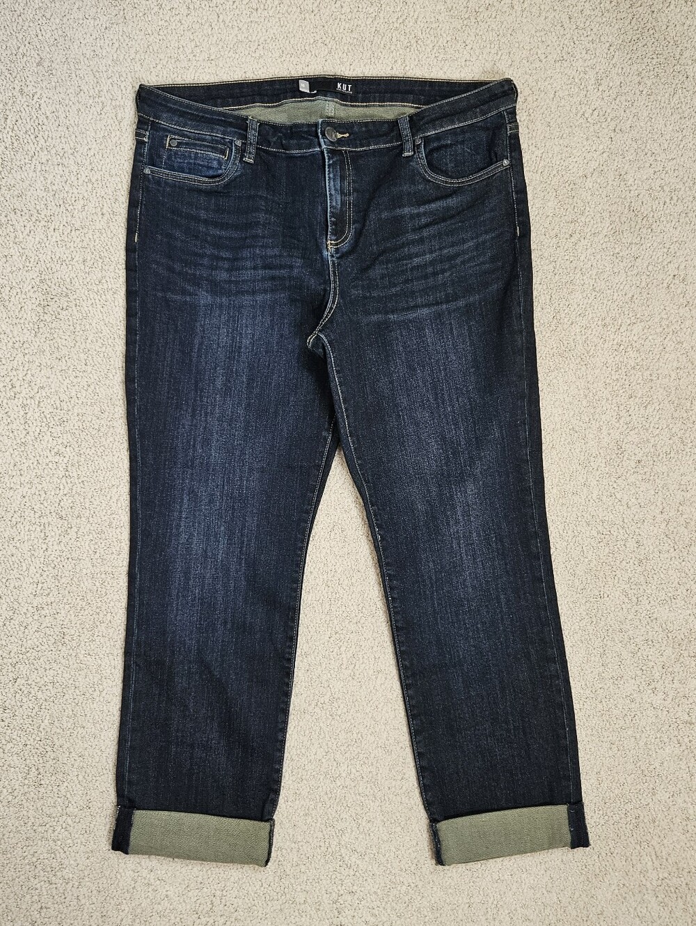 Kut From the Kloth Catherine Boyfriend Jeans Dark Straight Rolled Cuff Women 16
